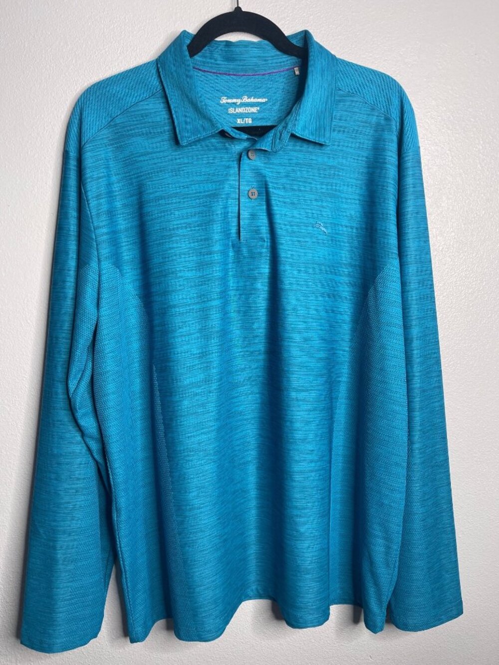 Tommy Bahama Palm Coast IslandZone Long Sleeve Polo Shirt Blue SZ XL Travel Golf